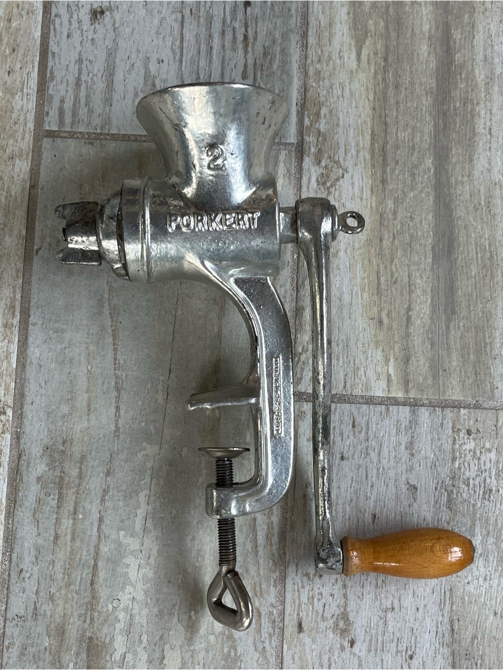 #2 Cast Metal Porkert Hand Grinder - Silver with Wood Handle